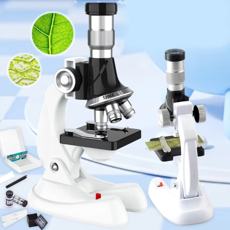 Fidtoy STEAM Science Explore Microscope Experiment Kit for Kids, 100X 600X 1200X Beginner Microscope Learning Toy with Slides and Accessories