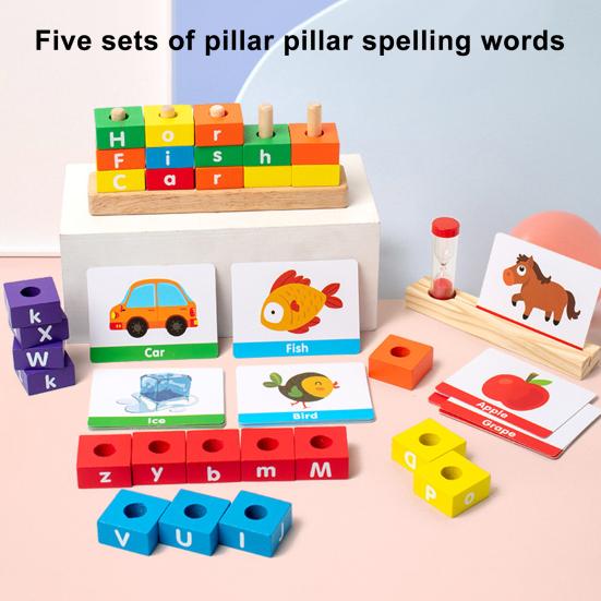 Fidtoy Tour de Mots en Bois – Jouet Éducatif Montessori pour Enfants de 3 Ans et Plus