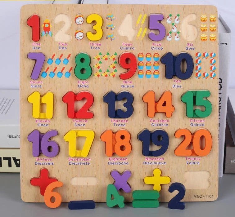 Tablero del alfabeto 3D con impresión de imágenes, mayúsculas, minúsculas, números y formas - Combo 4 en 1