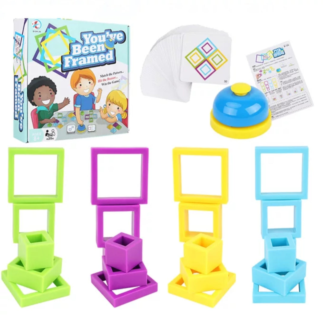 Fidtoy You Have Been Framed Intelligence Game, jeu de puzzle d'association de formes avec des cadres colorés, 50 cartes recto-verso et un buzzer, pour 2 à 4 joueurs à partir de 6 ans