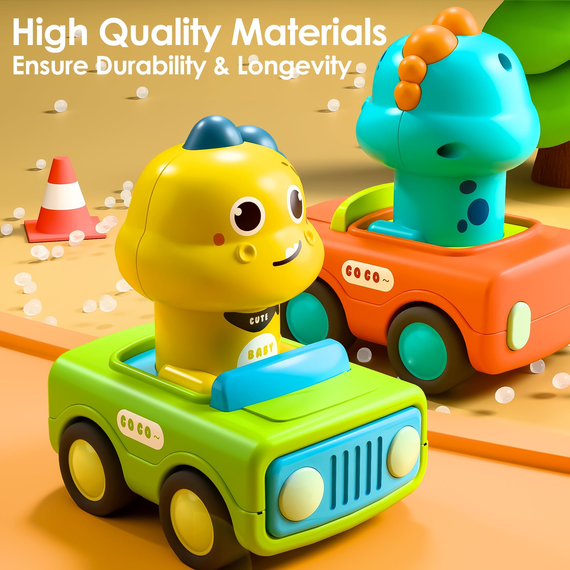 Fidtoy Press and Go Dinosaur Car Toy for Babies and Toddlers