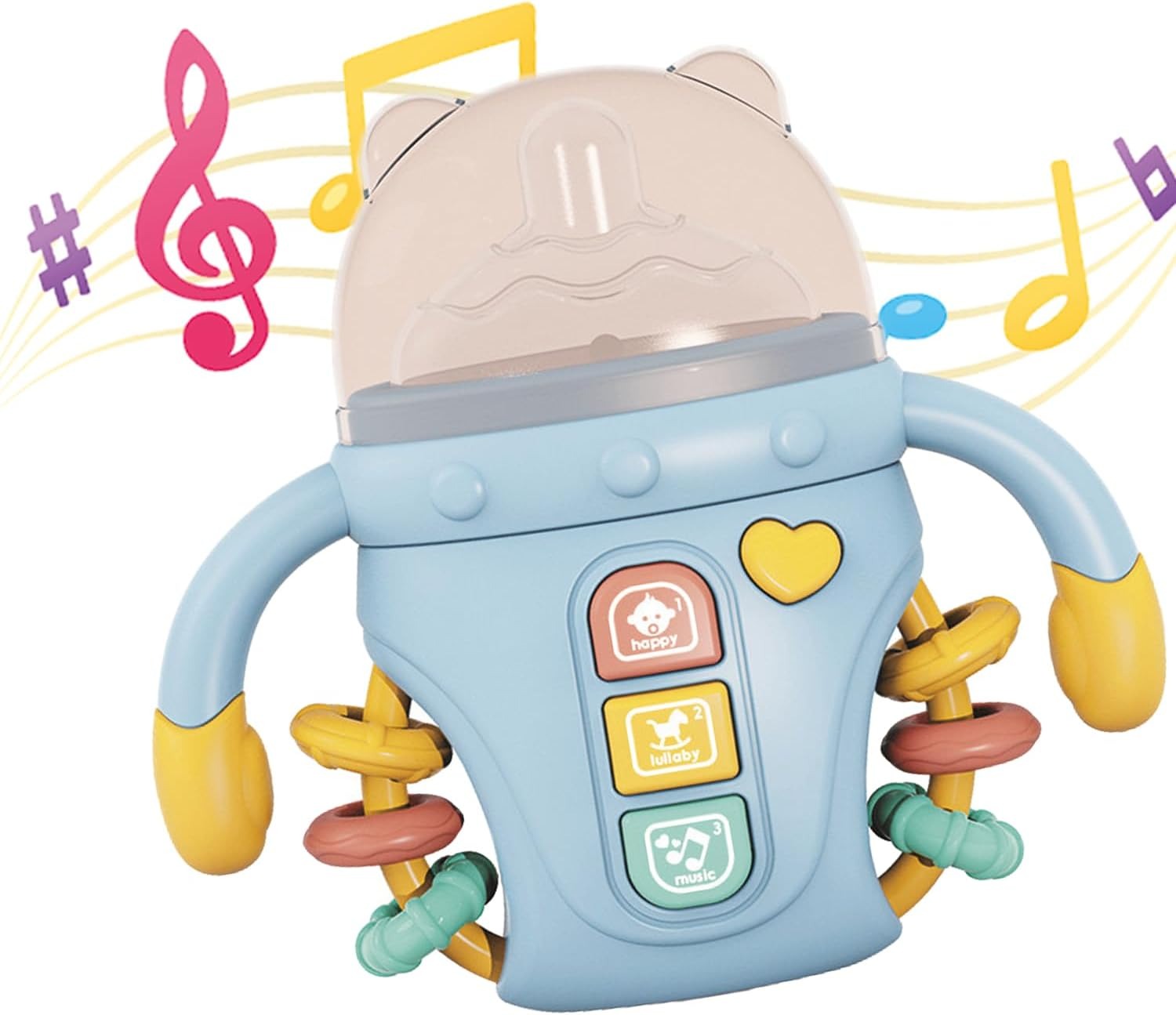 Fidtoy Biberon sensoriel bébé réconfortant avec lumières, musique et anneau de dentition | Jouet d'apprentissage apaisant pour bébés de 6 à 24 mois