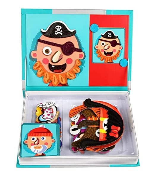 Fidtoy Magnetic Puzzle Book for Kids with 67 Magnets & 12 Design Cards – Funny Face Matching Travel Toy for Ages 3+