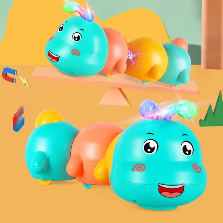 Fidtoy Magnetic Electric Caterpillar Light Sound Toy Set for Toddlers Crawling Music Play Age 12M+