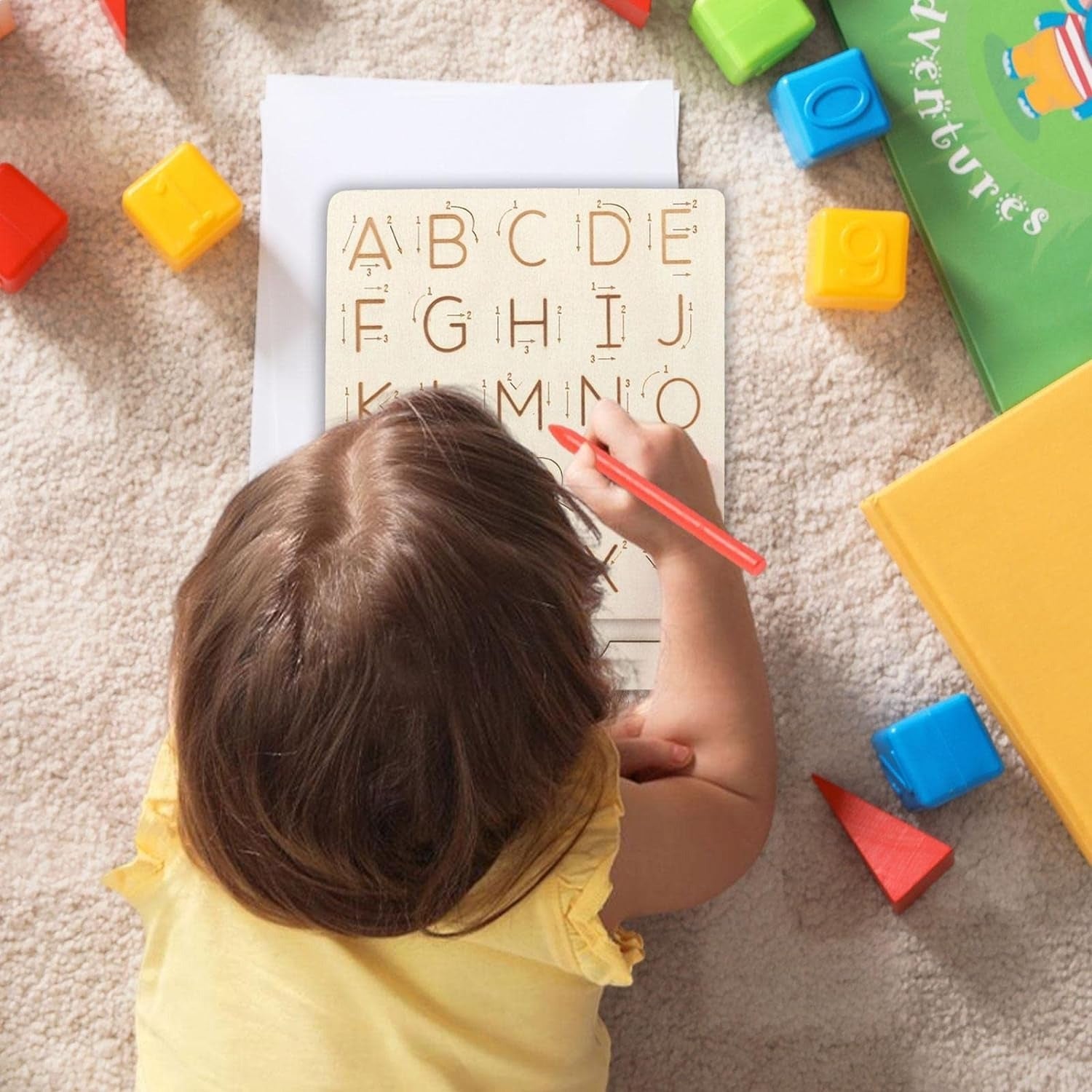 Fidtoy Montessori Double-Sided Alphabet Tracing Board for Kids Wooden Uppercase Lowercase Letter Writing Practice Toy Age 2-6