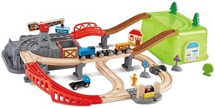 Fidtoy Wooden Railway Bucket Builder Train Set 50 Piece Toy