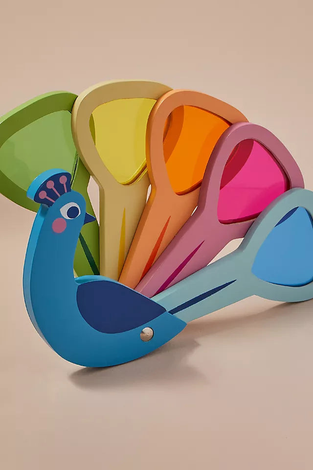 Jouet mélangeur de lumière sensoriel en bois « Paon » avec lentilles pour mélanger les couleurs primaires
