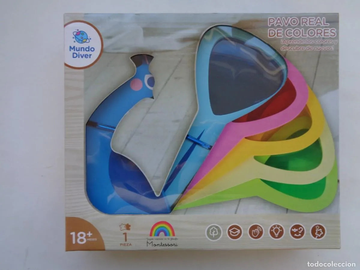 Jouet mélangeur de lumière sensoriel en bois « Paon » avec lentilles pour mélanger les couleurs primaires