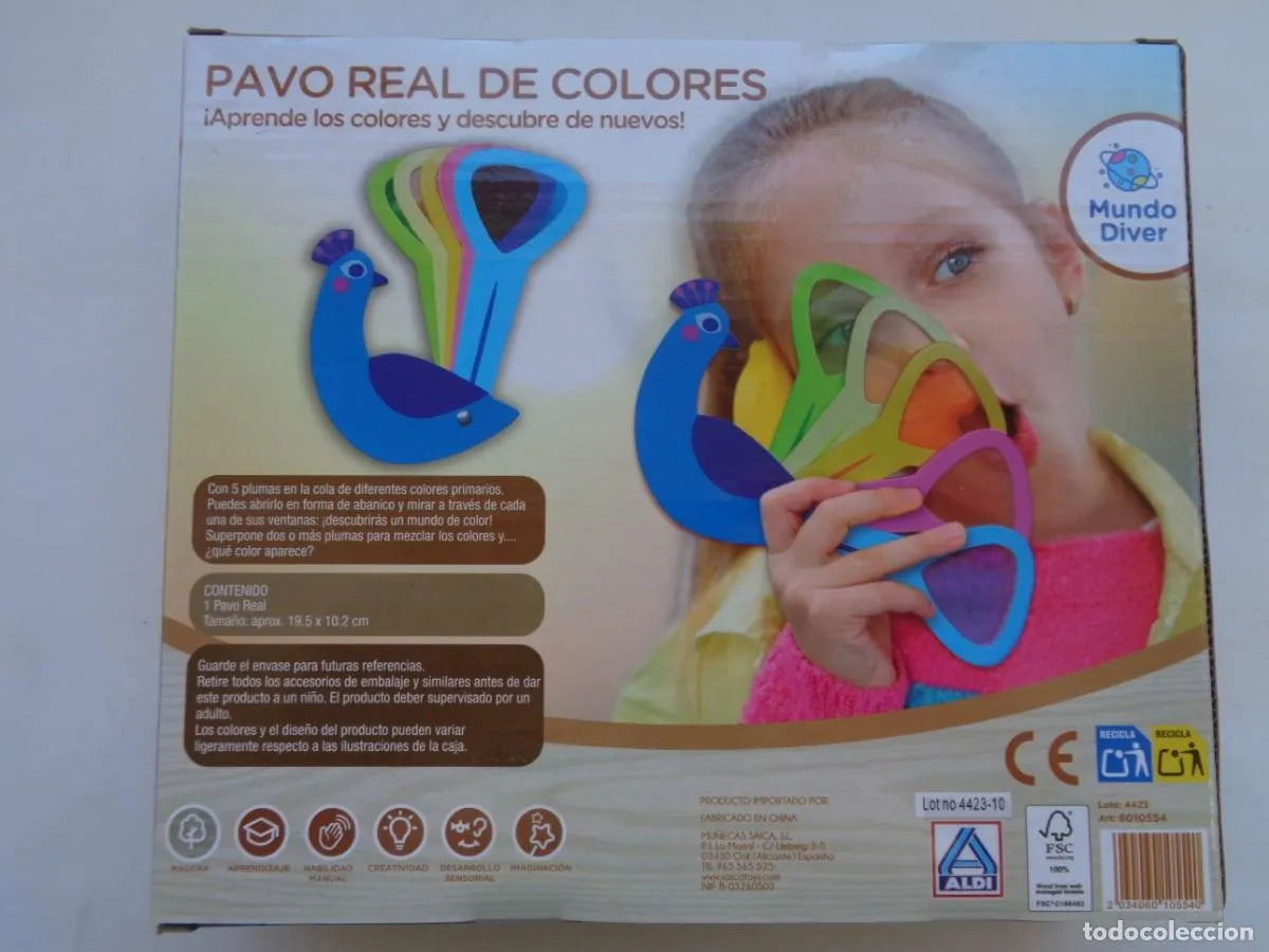 Jouet mélangeur de lumière sensoriel en bois « Paon » avec lentilles pour mélanger les couleurs primaires