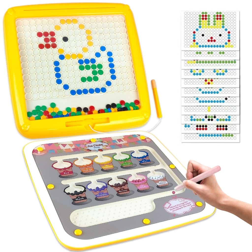 Fidtoy Tableau de tri des couleurs et de dessin de labyrinthe de perles magnétiques 2 en 1, labyrinthe magnétique double face en plastique et tableau de gribouillage, jouet de voyage pour la motricité fine pour le comptage des couleurs, 3 ans et plus