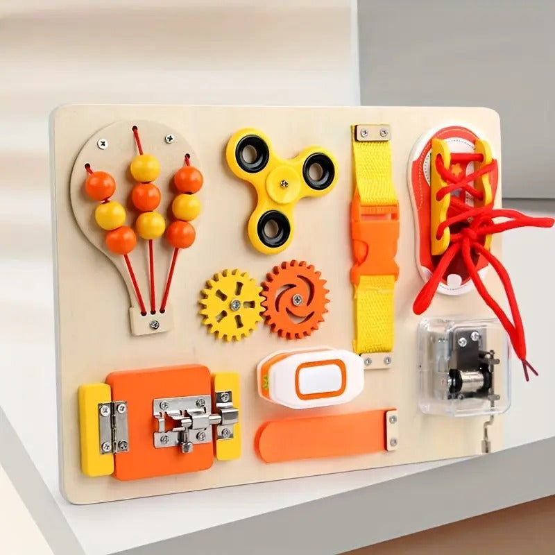 Fidtoy Wooden Hot Air Balloon Gear 9 Function Busy Board Sensory Activity Montessori Fine Motor Toy for Toddlers