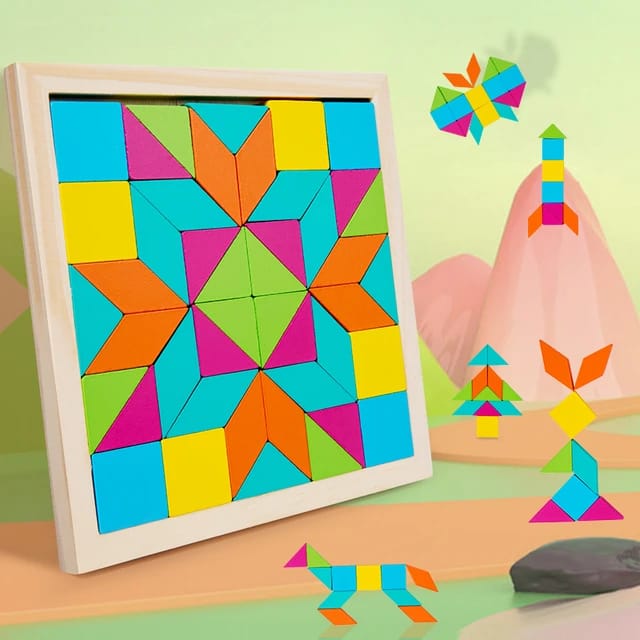 Motif de formes géométriques en bois, puzzle Tangram - 533
