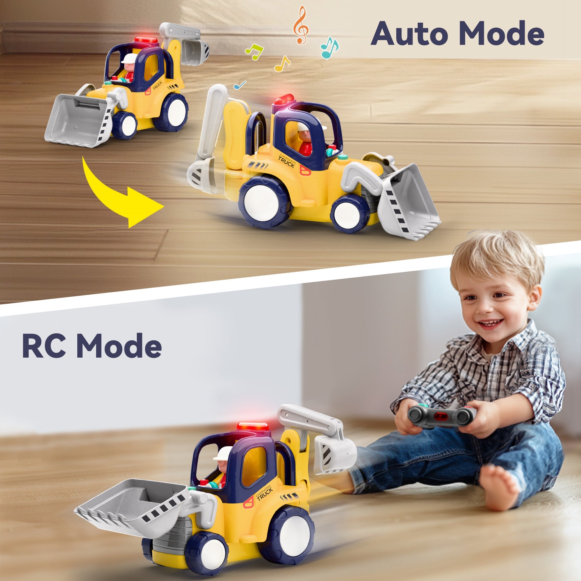 Fidtoy RC Construction Truck Toy with Lights and Sounds for Toddlers