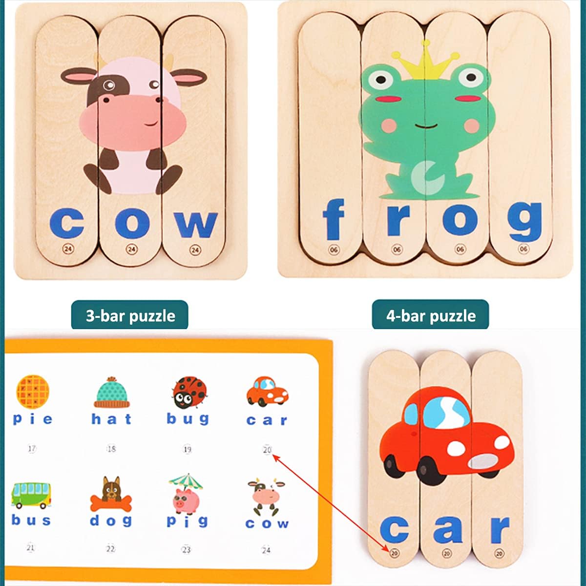 Fidtoy Jeu de Mots en Bois pour Enfants de 2 à 6 Ans, Puzzle de Mots, Alphabet, Jeu d'Association
