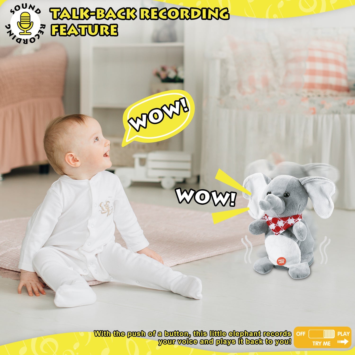 Peluche parlante Fidtoy Éléphant Dansant pour bébés et tout-petits