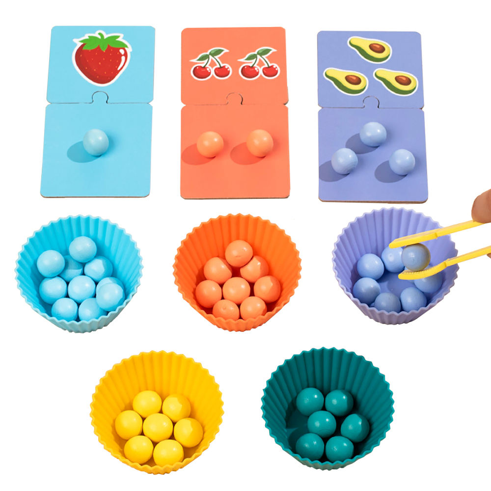 Fidtoy Wooden Fruit Clip Bead Calculation Number Counting Toy Color Sorting Fine Motor Math Toy for Kids Ages 2 to 6