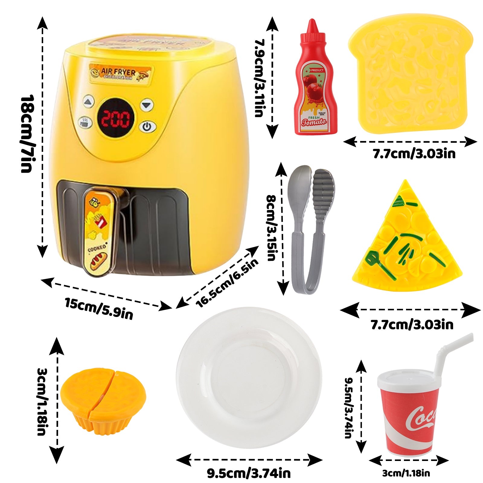 Batterie de cuisine pour enfants avec friteuse à air chaud, jeu de rôle avec accessoires de cuisine, effets sonores et lumineux réalistes et aliments factices