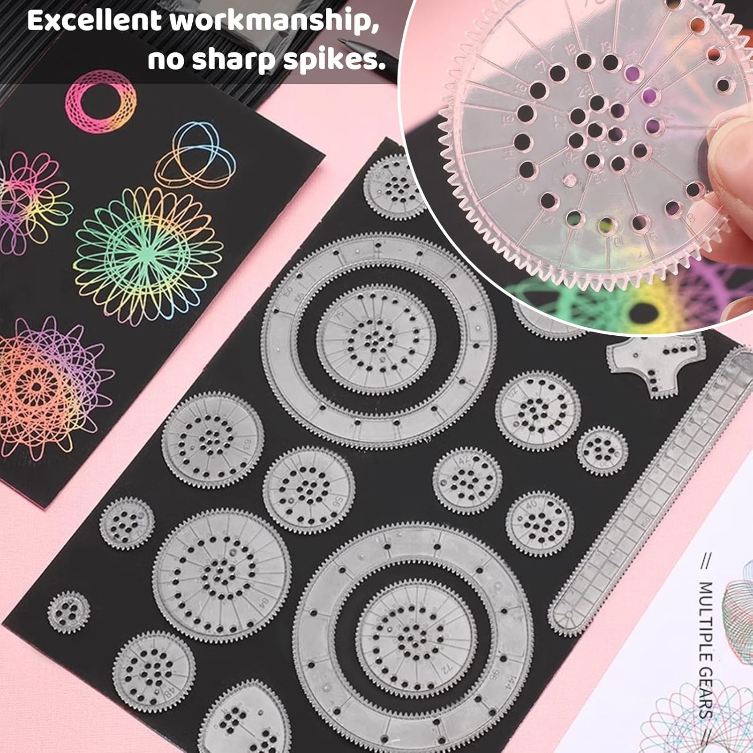 Fidtoy Spiral Art Gear Geometric Drawing Pattern Set for Kids Ages 3-8, 22-Piece Plastic Spirograph Style Ruler Art Kit with Gears, Pens and Drawing Paper