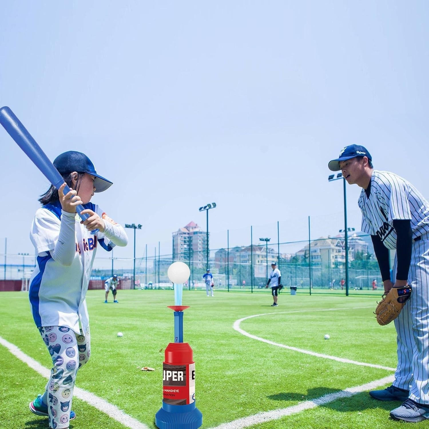 Fidtoy Baseball Sports Play Set For Kids Beginner T Ball Batting Toy Set with Launcher, Bat and Soft Baseballs for Outdoor Practice