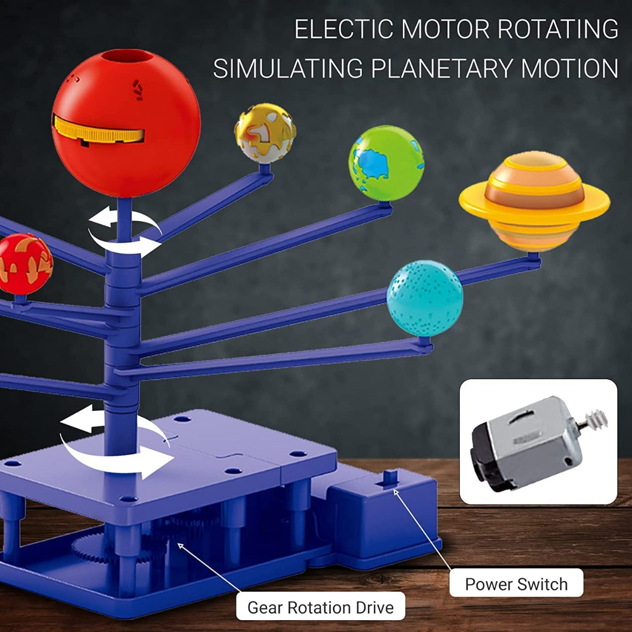 Fidtoy STEM Rotating Planets and Planet Projector DIY Kit for Kids Ages 8+, Motorized Solar System Model Kit, Plastic Space Science Toy with 8 Planets, Planetarium Projector, Paint and Brush Activity
