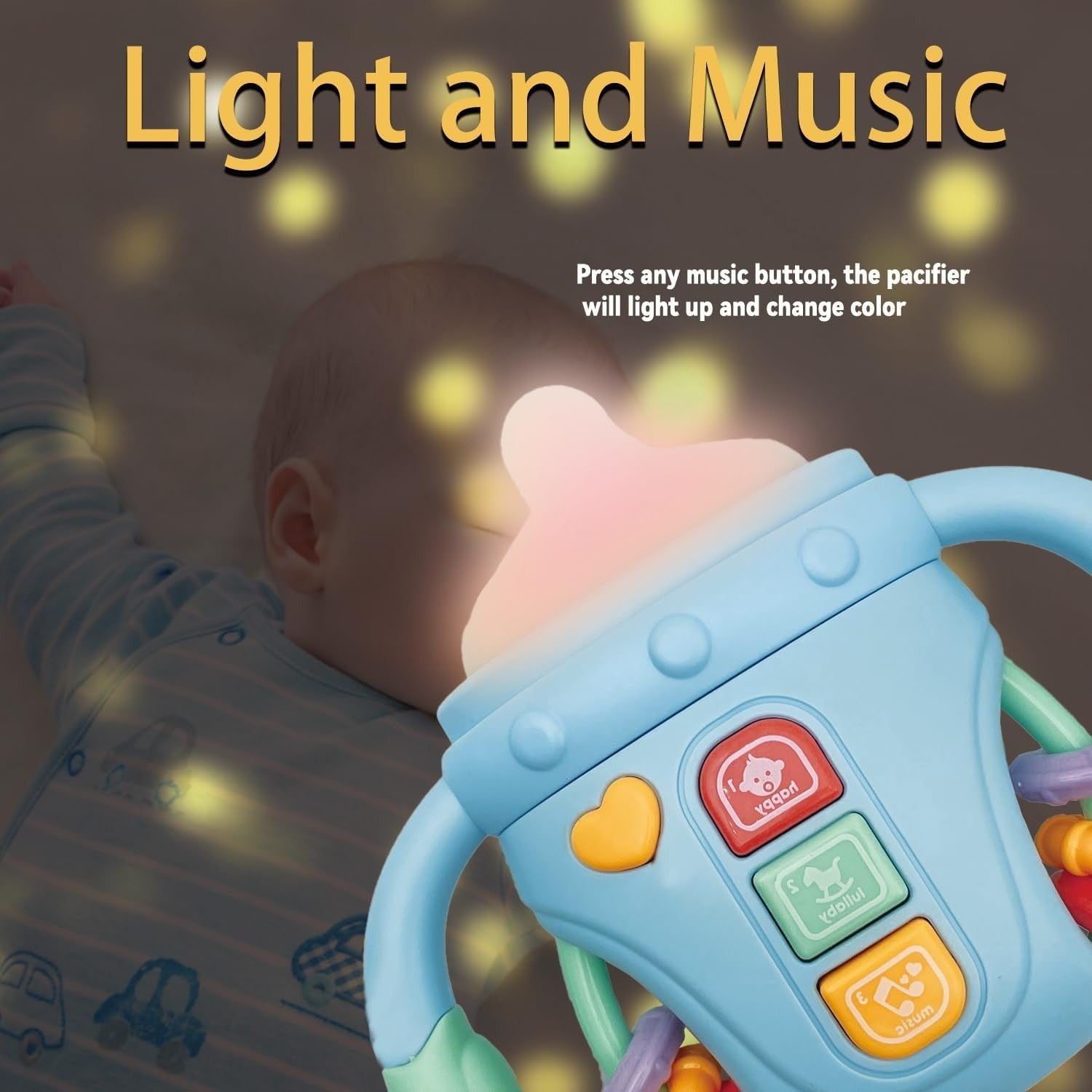 Fidtoy Biberon sensoriel bébé réconfortant avec lumières, musique et anneau de dentition | Jouet d'apprentissage apaisant pour bébés de 6 à 24 mois