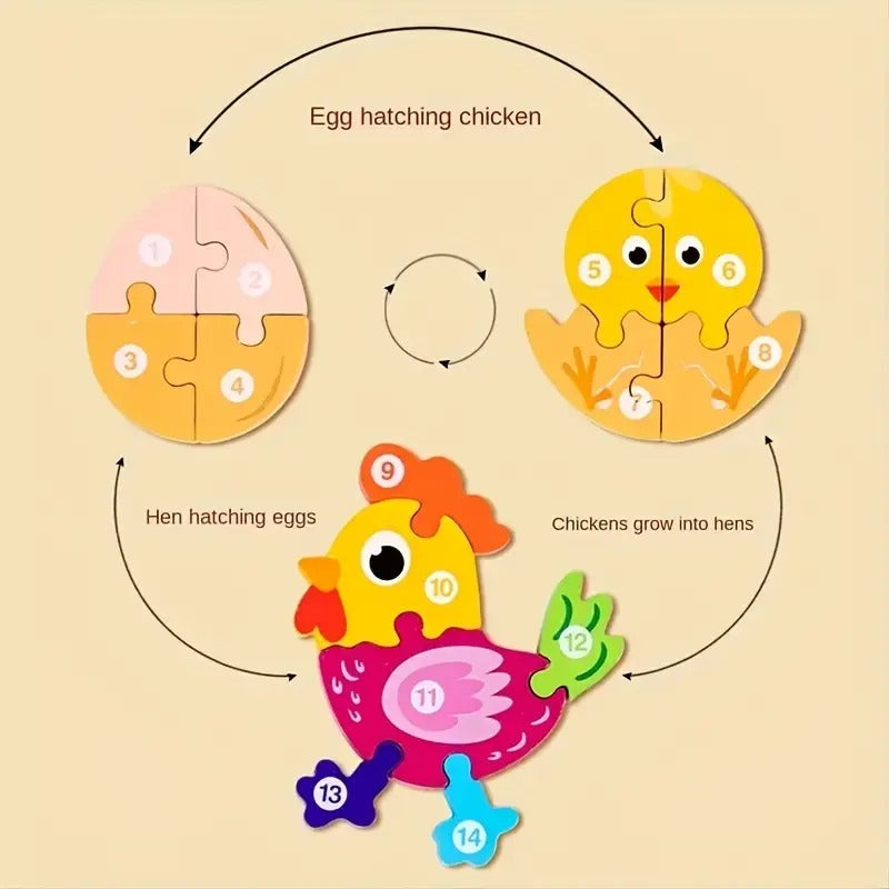 Fidtoy 3D Cognitive Puzzle of Animal Growth - Random Animals, Wooden Animal Growth Puzzle with Numbered Pieces, Montessori Nature Learning Toy for Kids