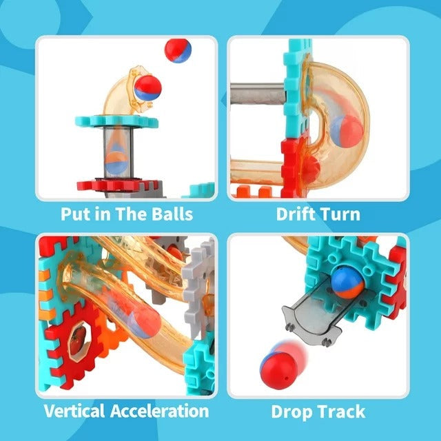 Fidtoy Pipeline Marble Ball Track Connecting Building Blocks 125pcs STEM Marble Run Construction Toy for Kids Ages 3+