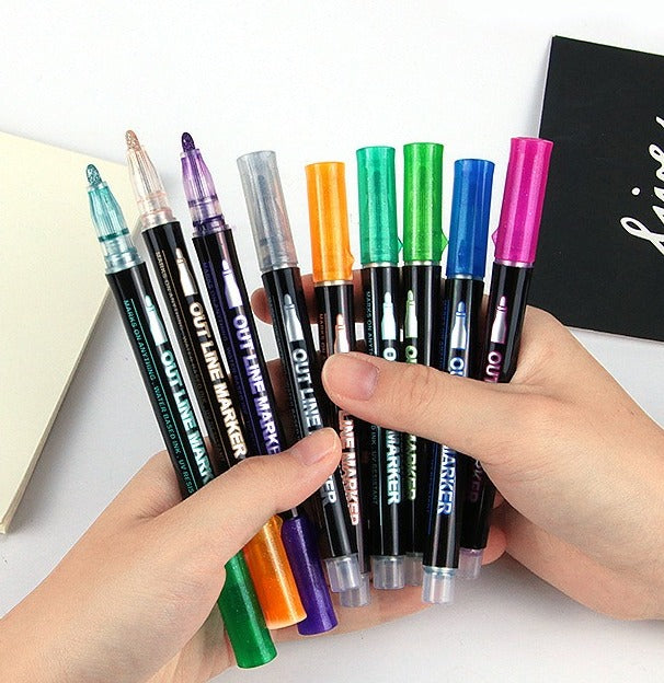 Fidtoy Colorful Outline Gel Markers 12 Pieces Non Toxic Art Markers for Kids DIY Crafts