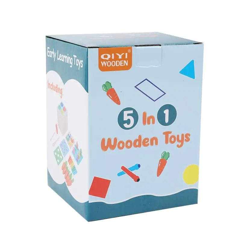 Fidtoy 5-in-1 Hammering Toy – Wooden Montessori Activity Set for Toddlers, Shape Sorting, Magnetic Fishing, Fine Motor Skills