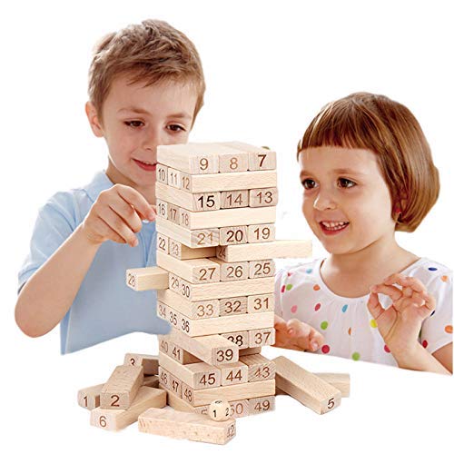Jeu de Jenga en bois Fidtoy avec chiffres et dés – Jouet éducatif pour enfants