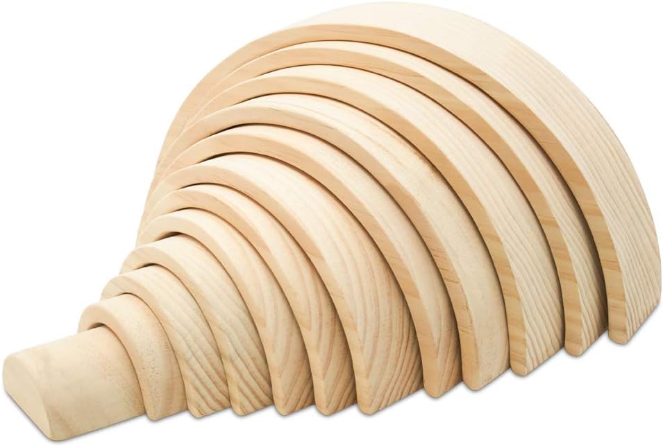 Fidtoy Jouet à empiler en bois naturel, semi-circulaire et ouvert