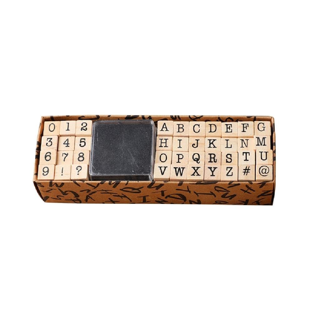 Tampon en Bois Chiffres et Lettres avec Tampon Encreur – 40 Pièces