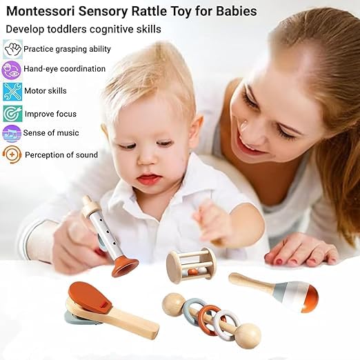 Fidtoy Wooden Musical Instrument Set for Toddlers Montessori Learning Toy for Quiet Time and Fine Motor Skill Development