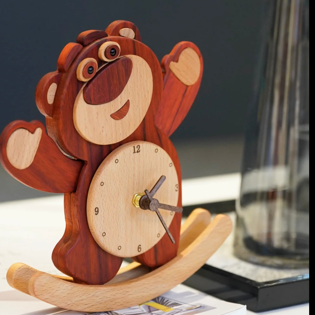 Disney Lotso Wooden Rocking Clock – Handmade Solid Wood Timepiece with Swinging Motion