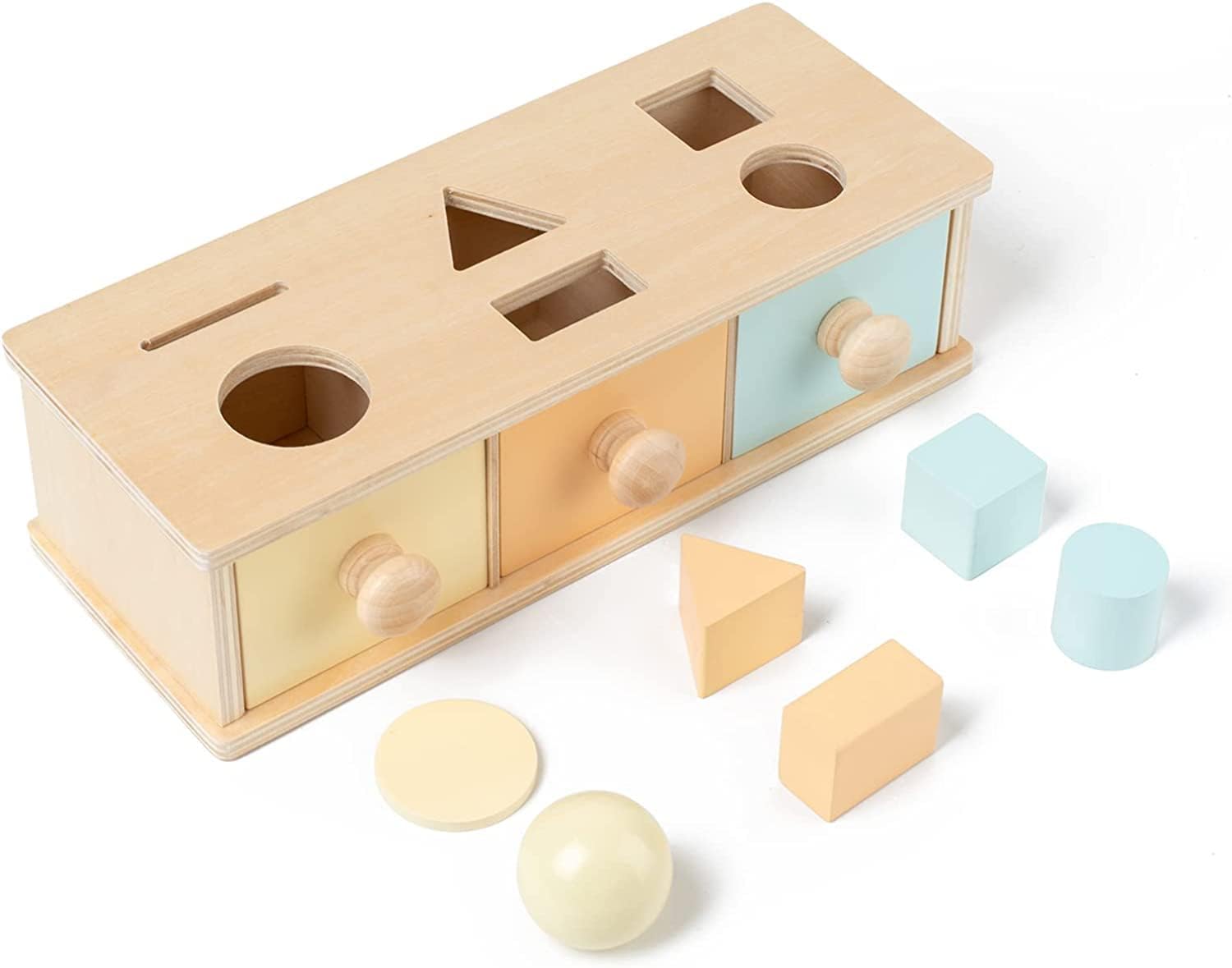 Fidtoy Shape Sorter and Object Permanence Montessori Box for Kids Ages 3+, Wooden Shape Sorting Box with Color Matching, Object Permanence Play, Hand-Eye Coordination and Fine Motor Learning