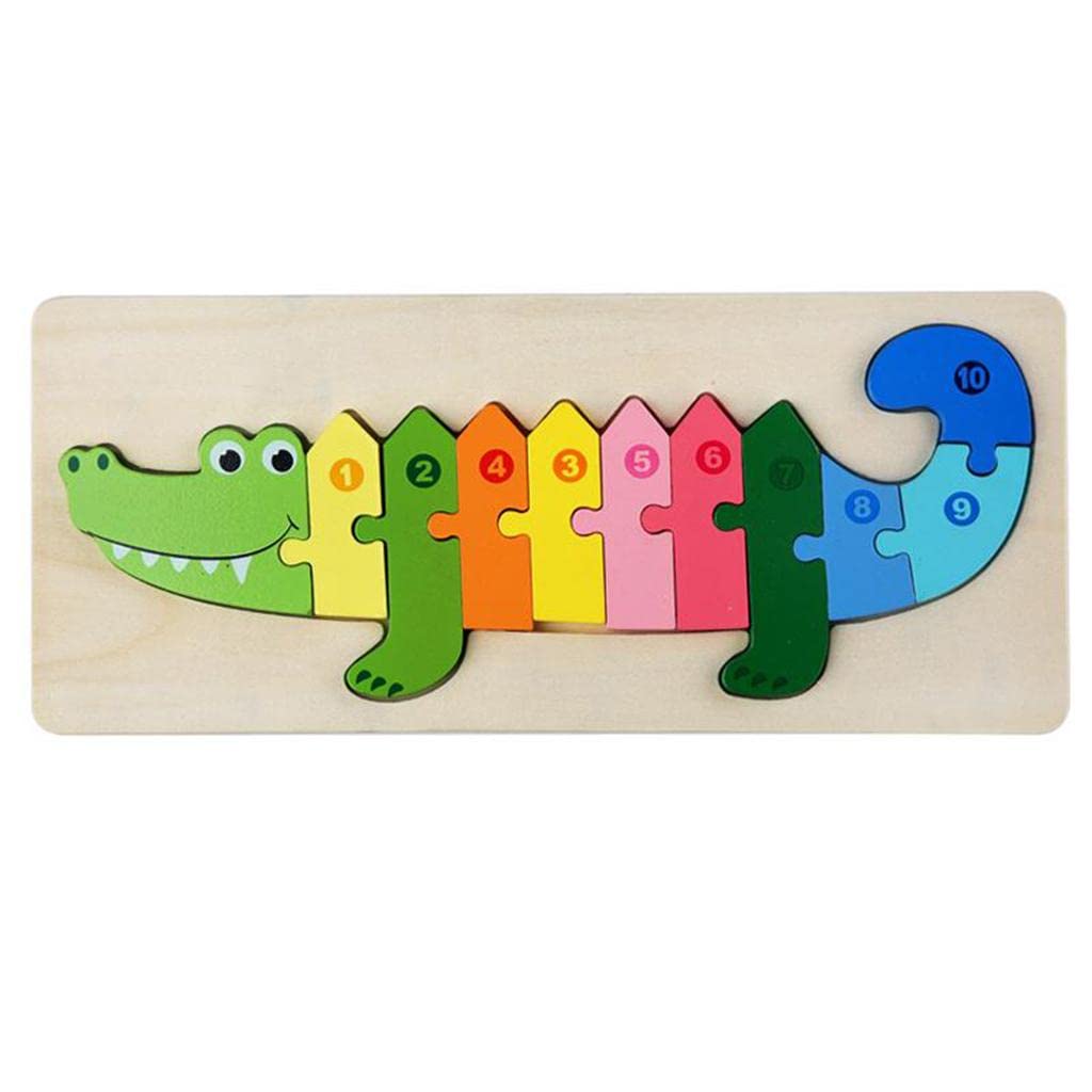 Fidtoy Plateau de puzzle 3D en bois crocodile, Plateau d'animaux en bois pour tout-petits, Puzzle d'association préscolaire, Jouet de reconnaissance des couleurs motricité fine pour les 2-6 ans
