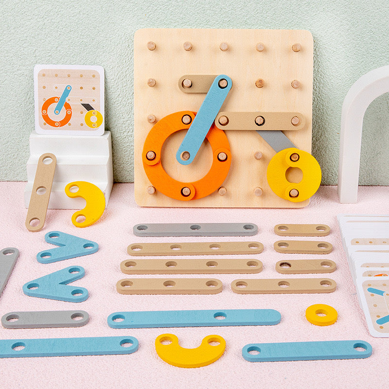 Montessori Tablero de Geometría de Madera con Clavos de Patrones de Formas de Juguete