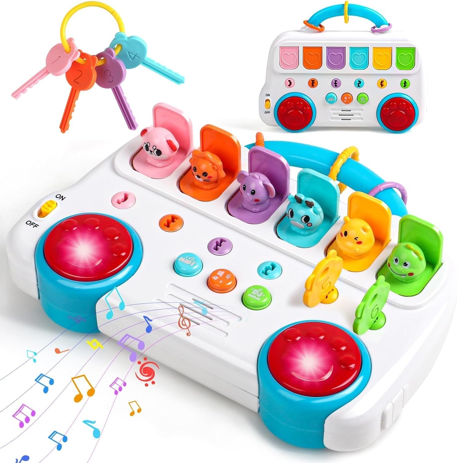 Fidtoy Interactive Pop Up Animal Sound Color Recognition Key Set with Music Lights for Toddlers
