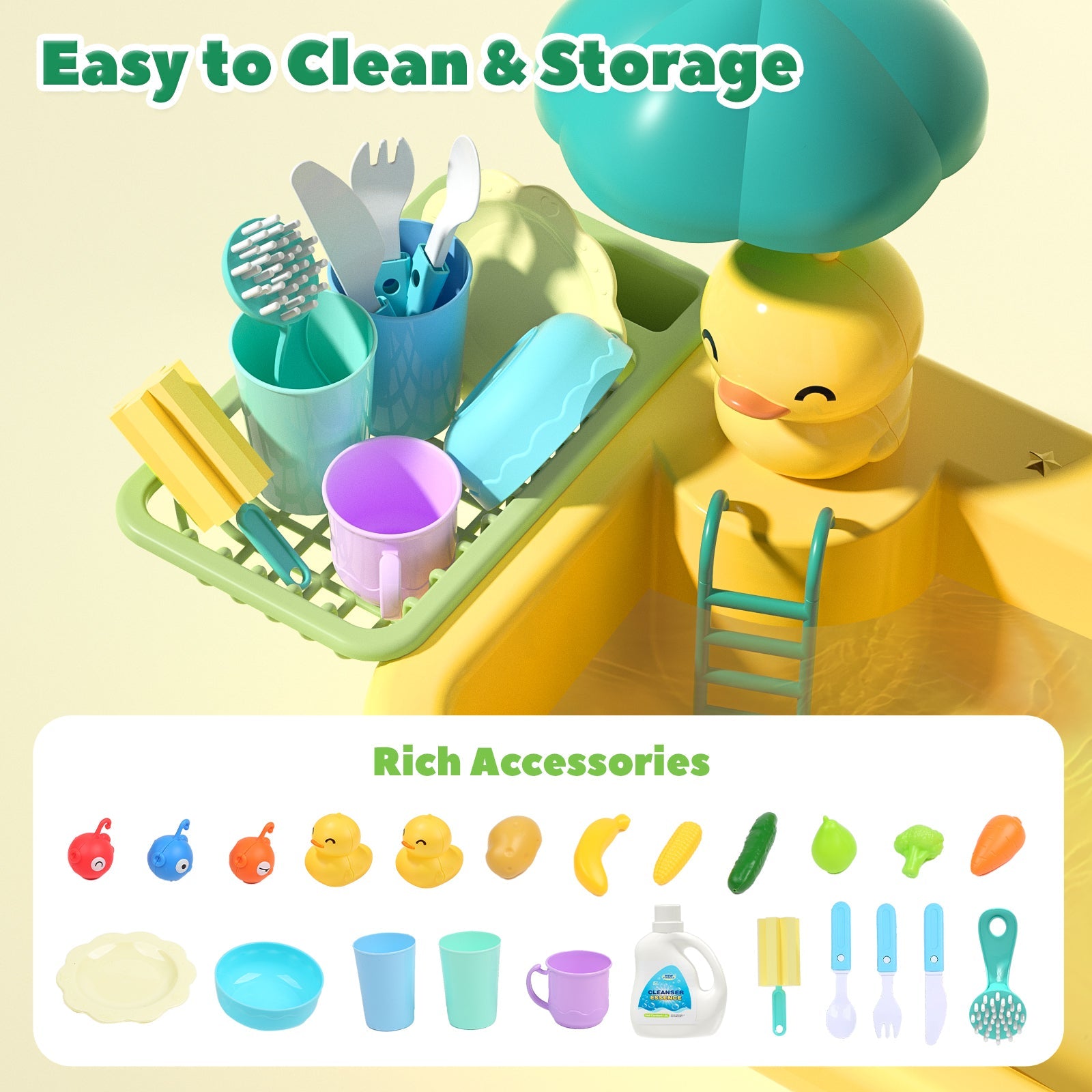 Fidtoy Kids Running Water Sink Toy Kitchen Playset