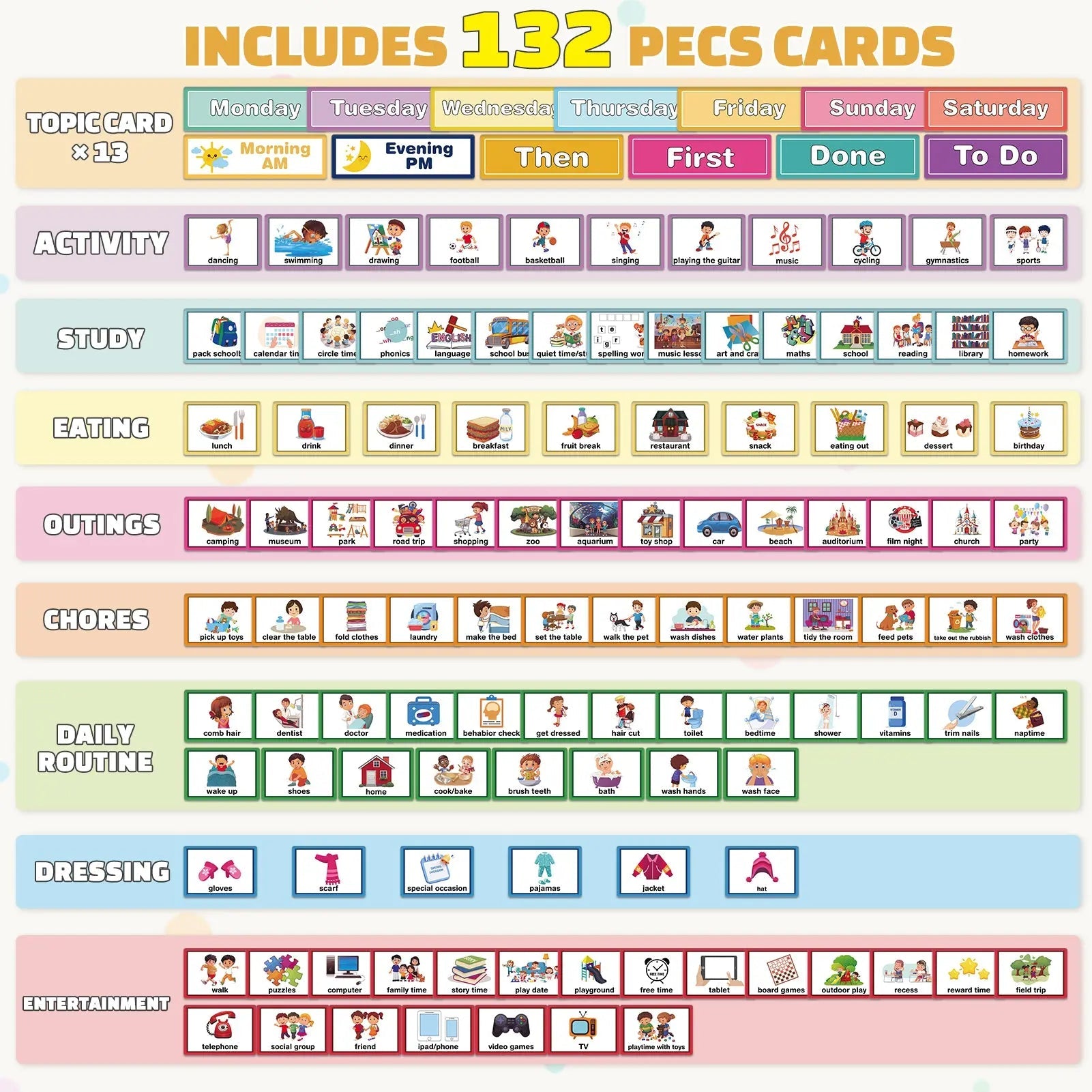 132 Visual PECS Cards Weekly Behaviour Board for Autism & ADHD