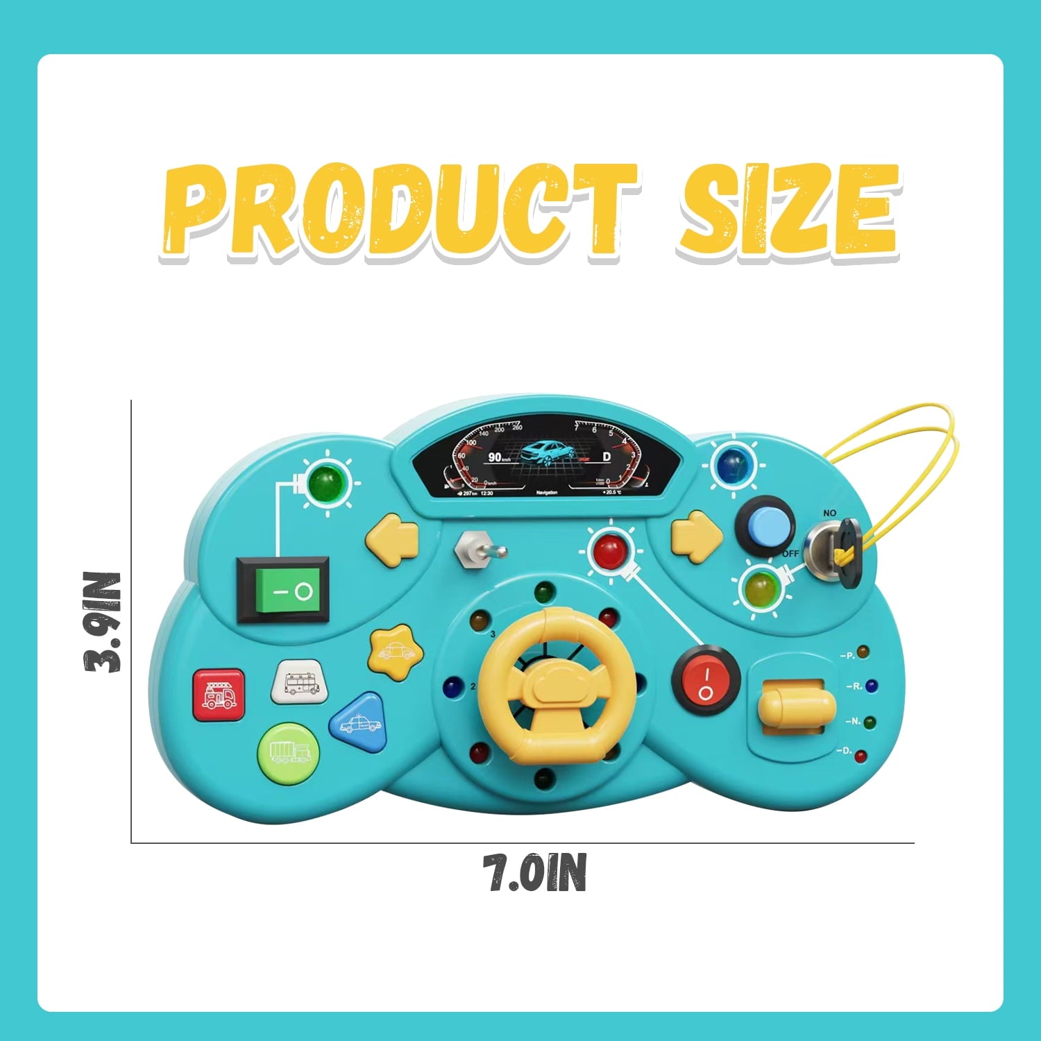 Fidtoy Busy Switch Light Car Console Board B50 pour tout-petits – Tableau de bord interactif avec volant, lumières LED, sons de véhicule et jeu de motricité fine