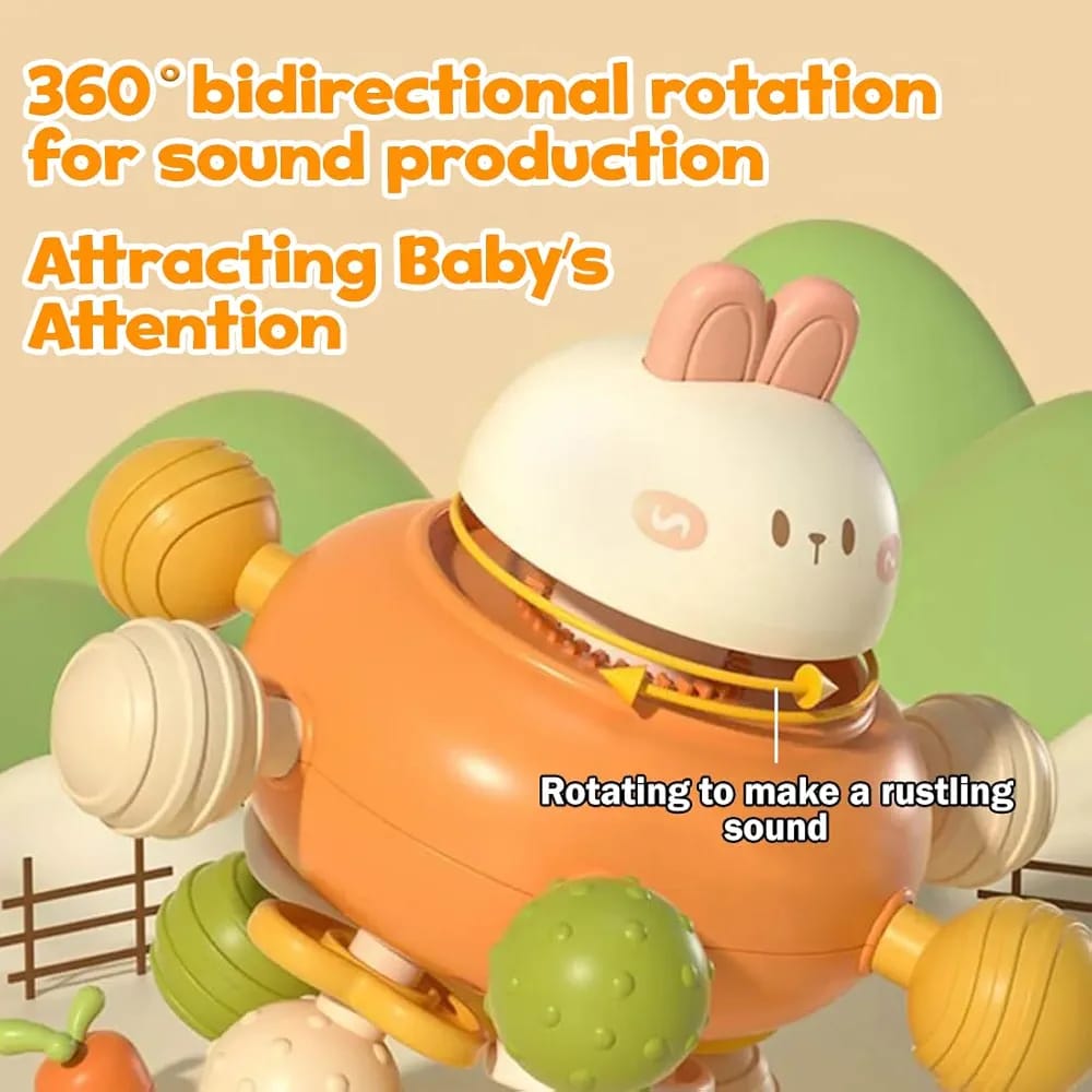 Fidtoy 3-in-1 Silicone Baby Teether Hand Grip Sensory Toy, Rabbit Rattle Teething Toy for 6+ Month Babies, Textured Chew Toy for Travel, Stroller Play and Early Sensory Development