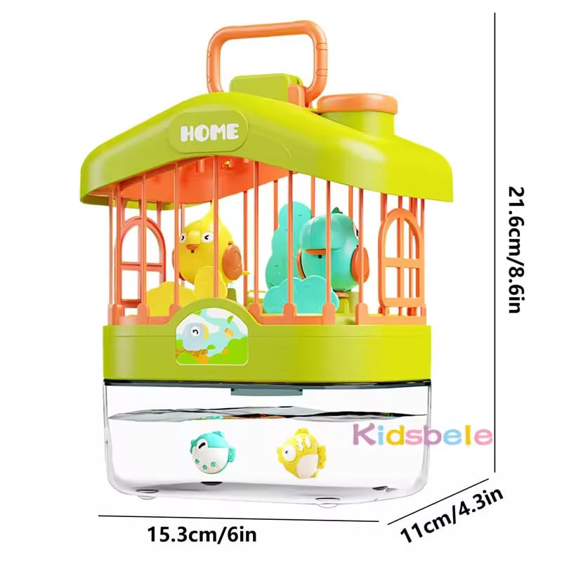 Fidtoy 2in1 Fun Talking Bird Cage and Magnetic Fish Plastic Talking Bird Cage Aquarium Toy with Voice Sensing, Music, Lights and Magnetic Fish Game Ages 2+