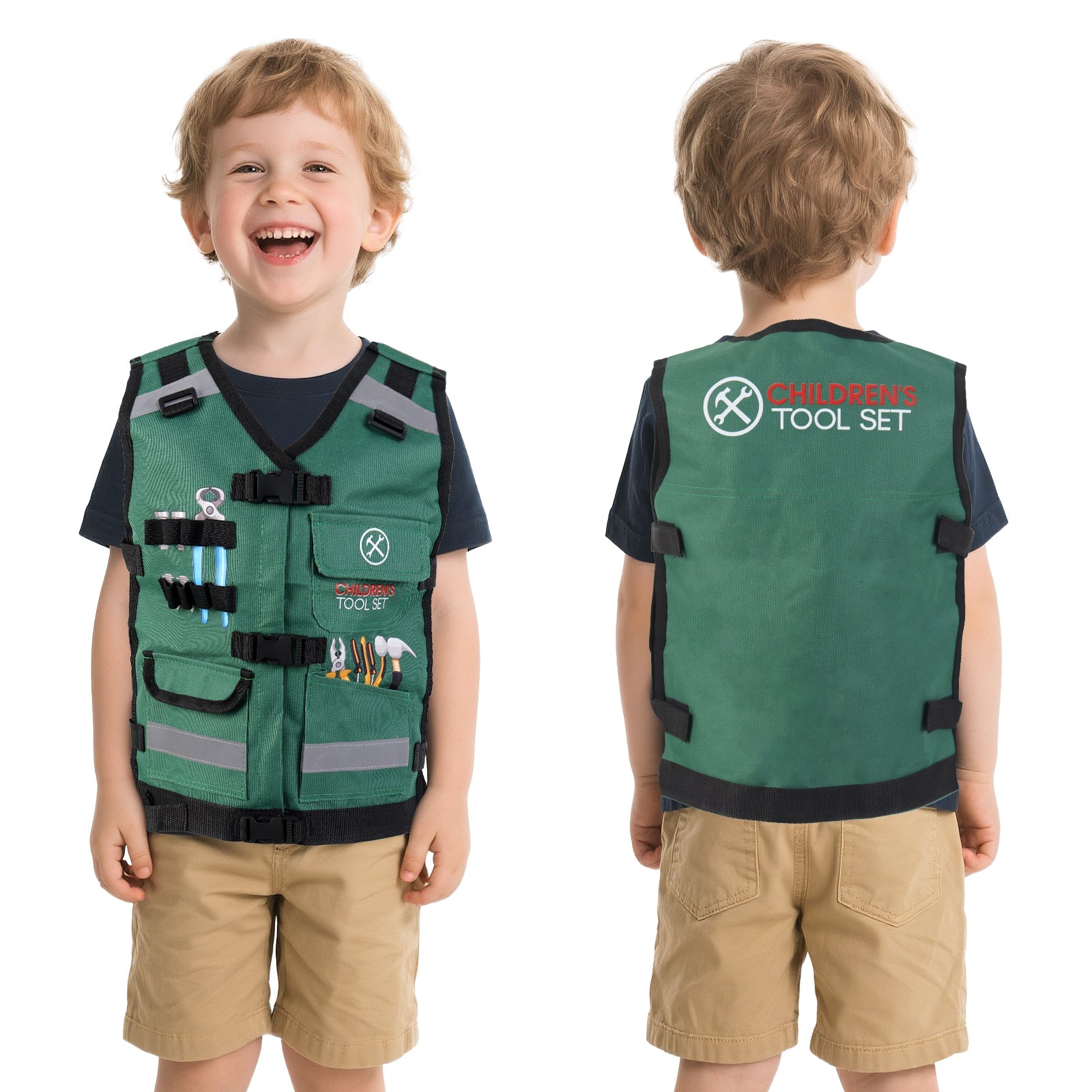 Ensemble de déguisement de construction pour jeu de rôle – Gilet de constructeur réaliste, casque de sécurité, outils et accessoires de jouet – Kit de jeu de simulation STEM pour garçons et filles de 3 ans et plus – Cadeau déguisement