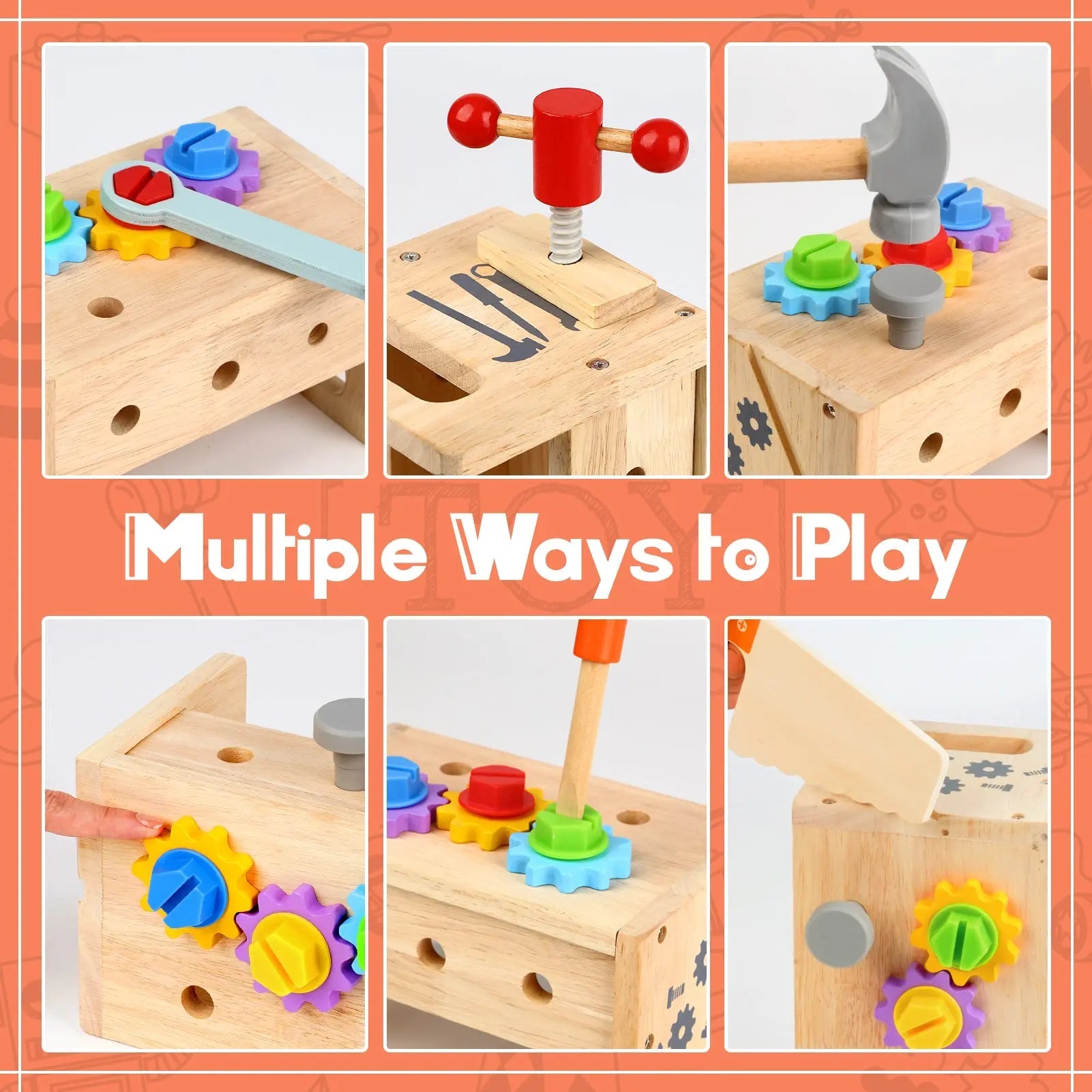Fidtoy Wooden Tool Set for Kids 30 Piece Pretend Play Construction Toy for Toddlers