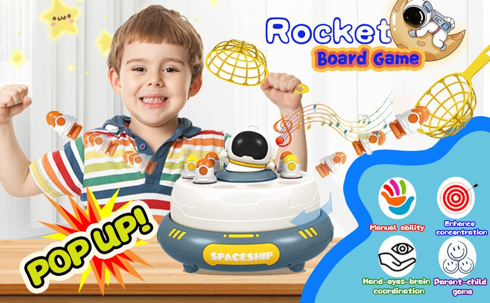 Fidtoy Lanceur de roquettes 2 en 1 avec pêche magnétique et plateau tournant, jeu de capture de roquettes sur le thème de l'espace en plastique avec pêche magnétique, jouet de coordination œil-main pour les 3 ans et plus
