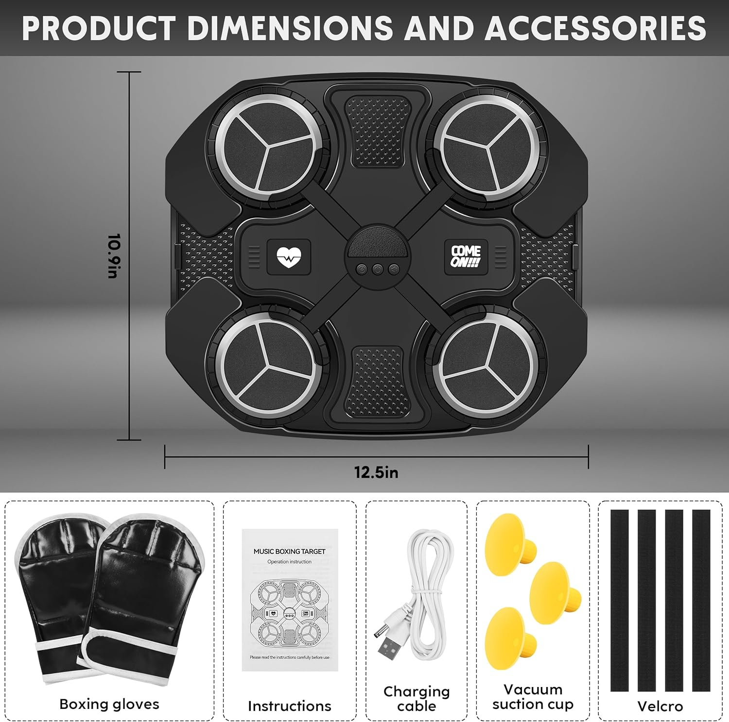 Fidtoy Smart Bluetooth Music Boxing Target for Kids Ages 5+, Black Music Boxing Machine with Adjustable Speed Levels, Color Light Reaction Training, Suction Cup Installation and Bluetooth Music Play