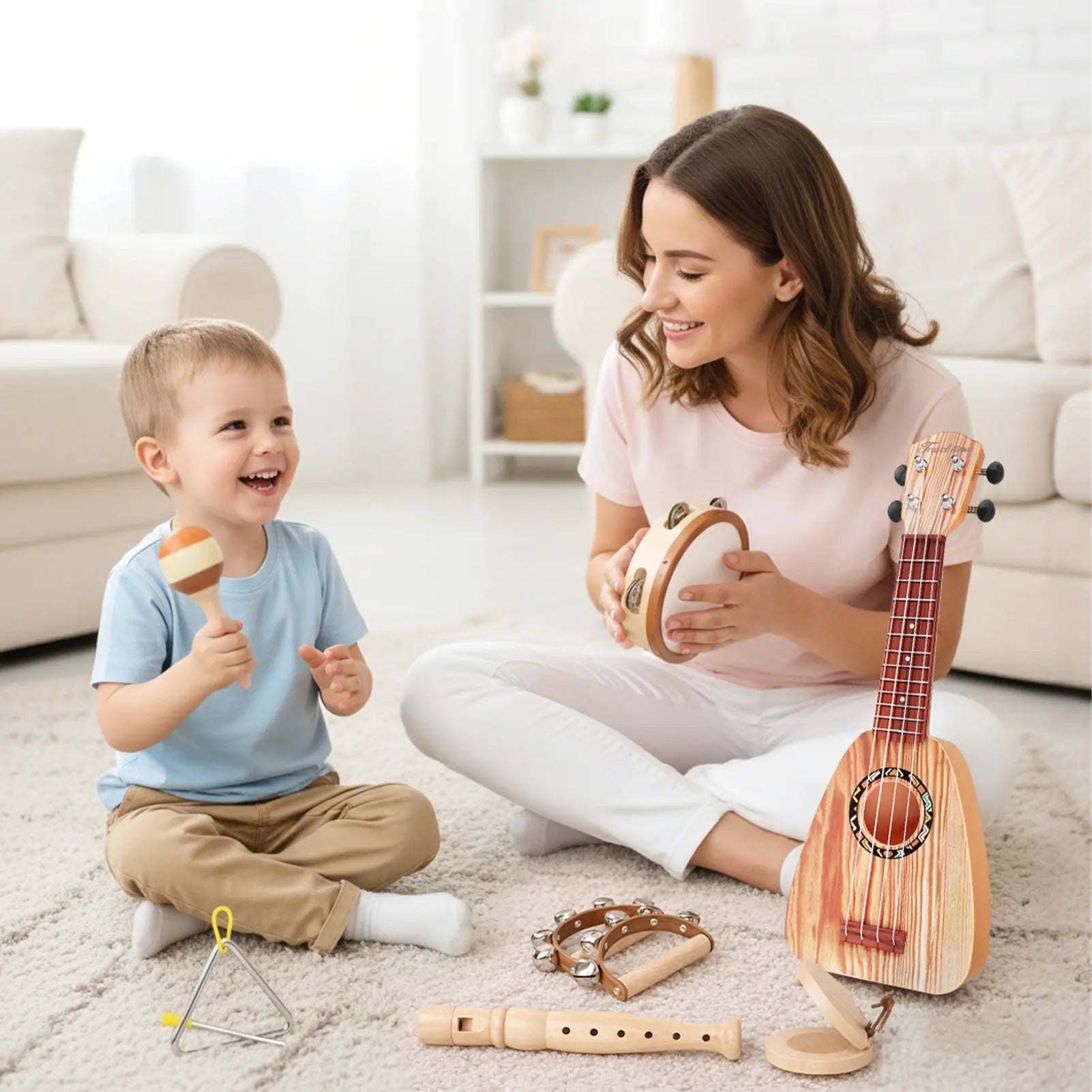 Fidtoy 7-Piece Musical Toys for Toddlers Ukulele Instrument Set Kids Rhythm Learning Toys