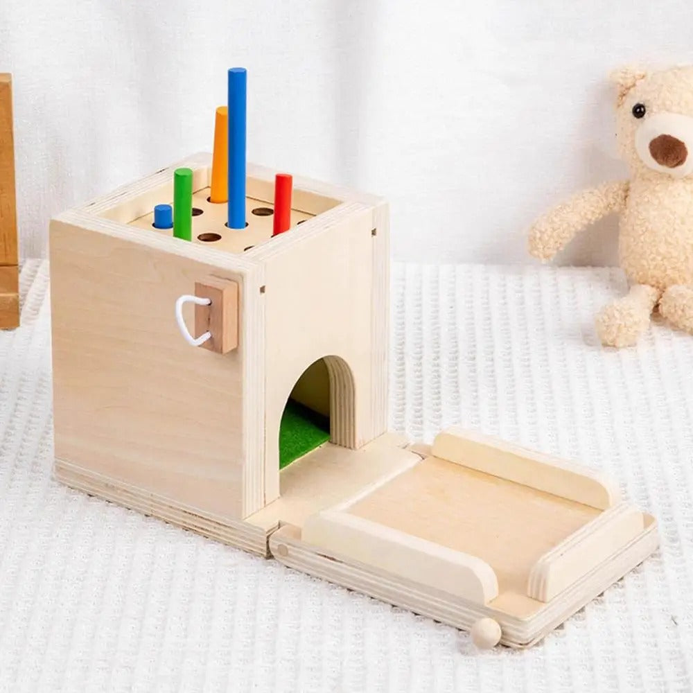 Fidtoy 6-in-1 Montessori Early Education Intelligence Multi-functional Box for Toddlers, Object Permanence Learning Box with Coin Matching, Carrot Pulling, Bug Catching and Clock Learning