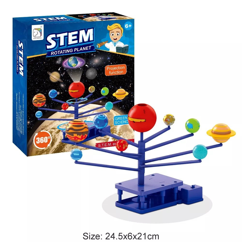 Fidtoy STEM Rotating Planets and Planet Projector DIY Kit for Kids Ages 8+, Motorized Solar System Model Kit, Plastic Space Science Toy with 8 Planets, Planetarium Projector, Paint and Brush Activity